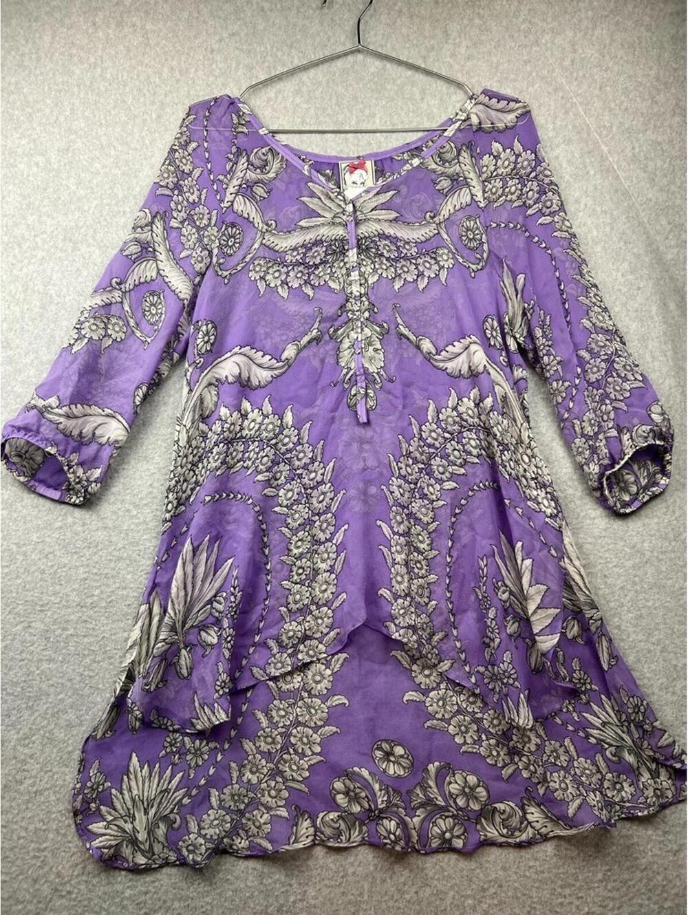 Yoana Baraschi Silk Tunic Dress Womens Size S Sheer Costal Flow Boho Chic Summer